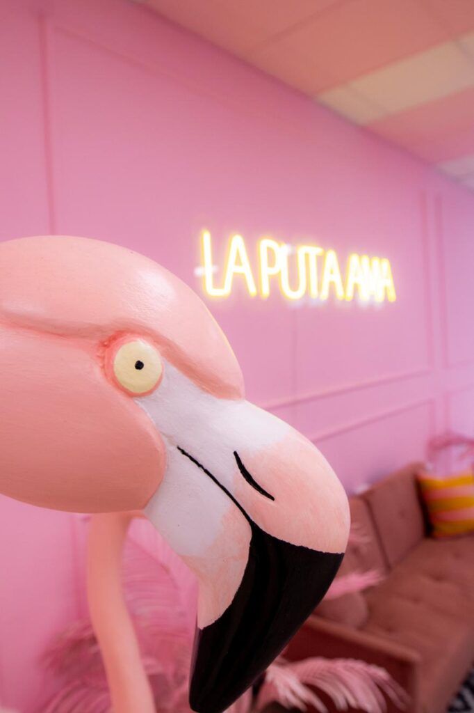 Foto detalle de decoración del salon de belleza Sara Passos, con distintas tonalidades en rosa